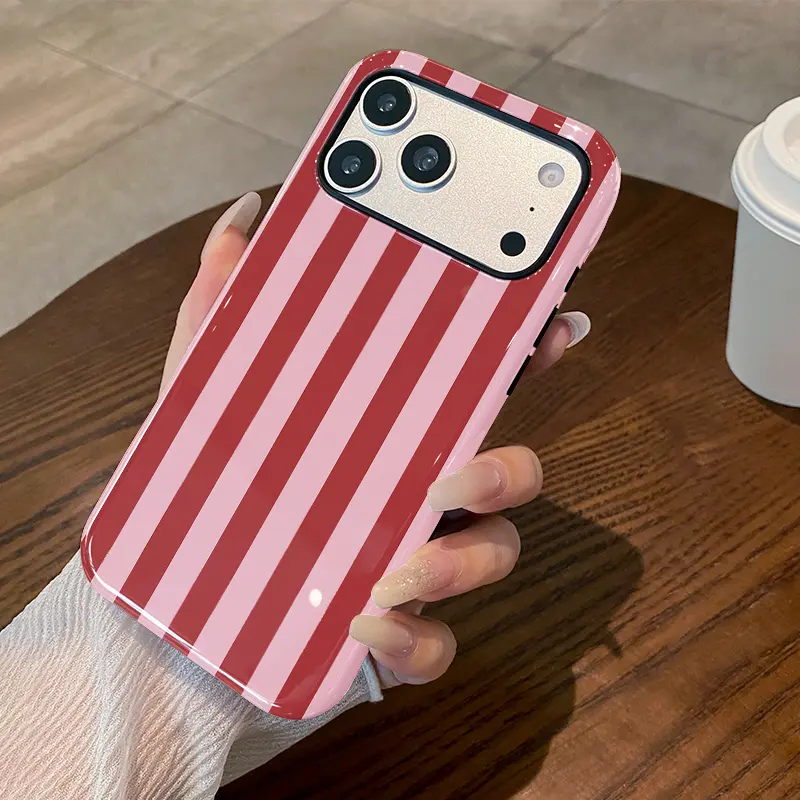 Pink-Maroon Stripe iPhone Silicone TPU Shockproof Case - TikTok Shop