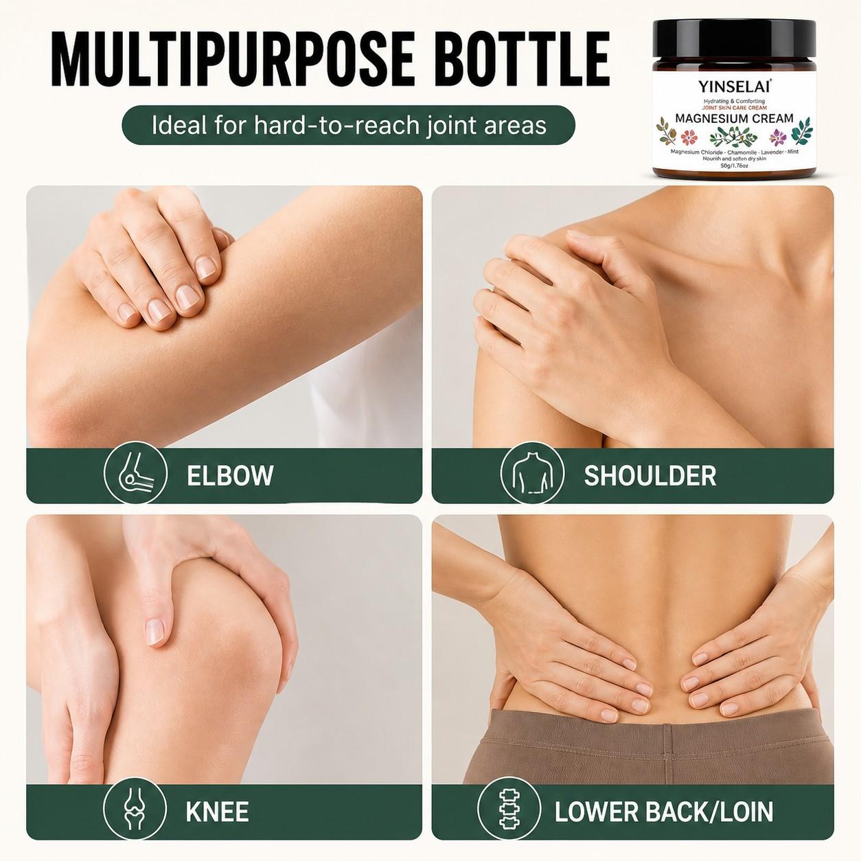 Natural Moisturizing Cream. Gentle formula nourishes and hydrates skin around joints. Suitable for body, neck, knees, hands, legs and waist. Perfect for seniors and athletes to care for skin on muscles and joints.