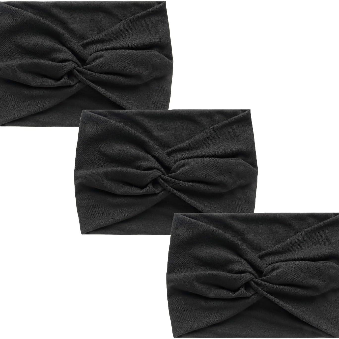 Women's Wide Sweatband Set, Sweat Wicking Workout Headband, 3-Piece Plain Sports Yoga Headbands, Elastic Twist Design, UV Protective, All Seasons Use