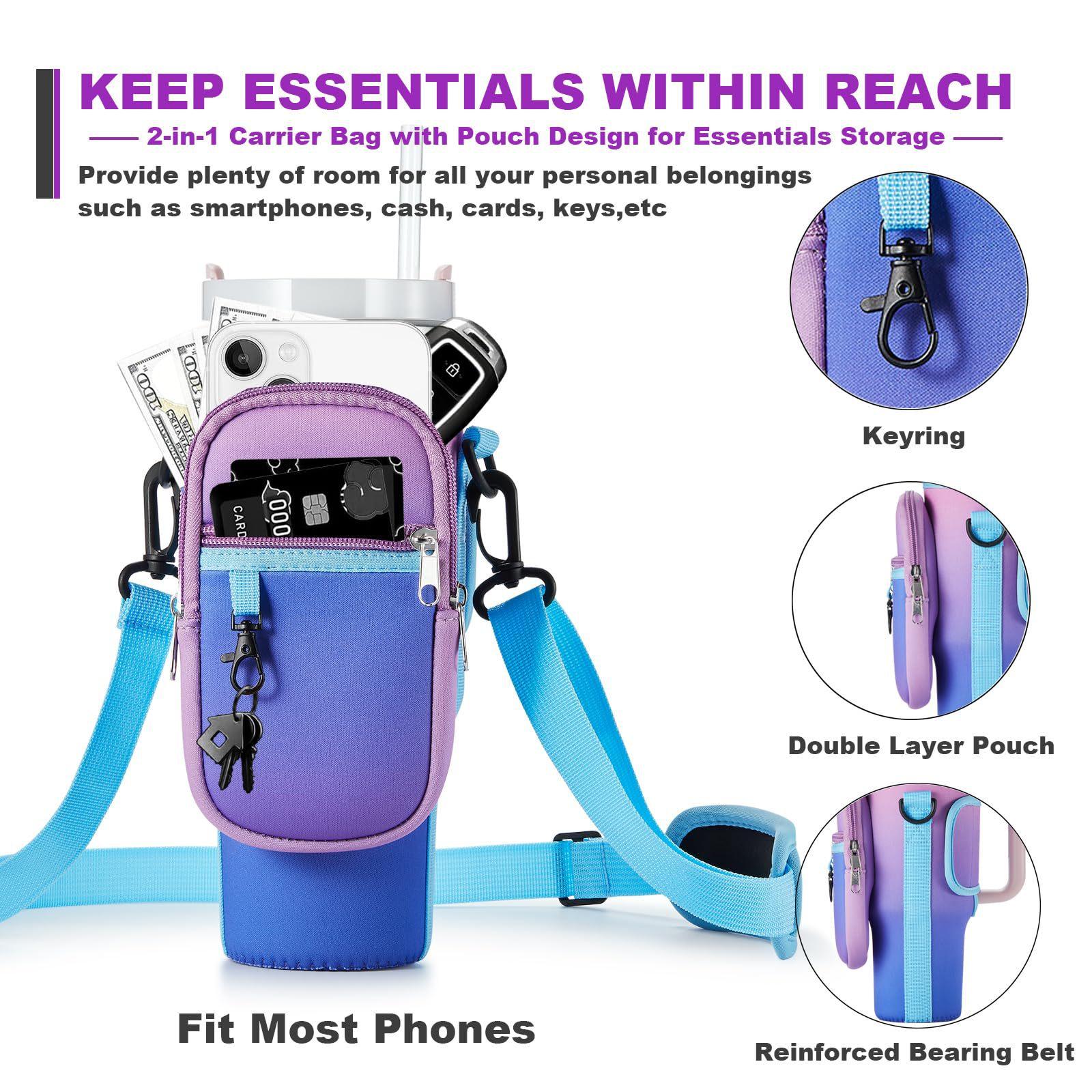 Multifunctional Keychain Set with Zipper Pulls & Climbing Buckles, Trendy Insulated Travel Tumbler Cup Sleeve for 40oz Ice King Cups, Perfect Gift Idea, Drink Carrier In Cupholder