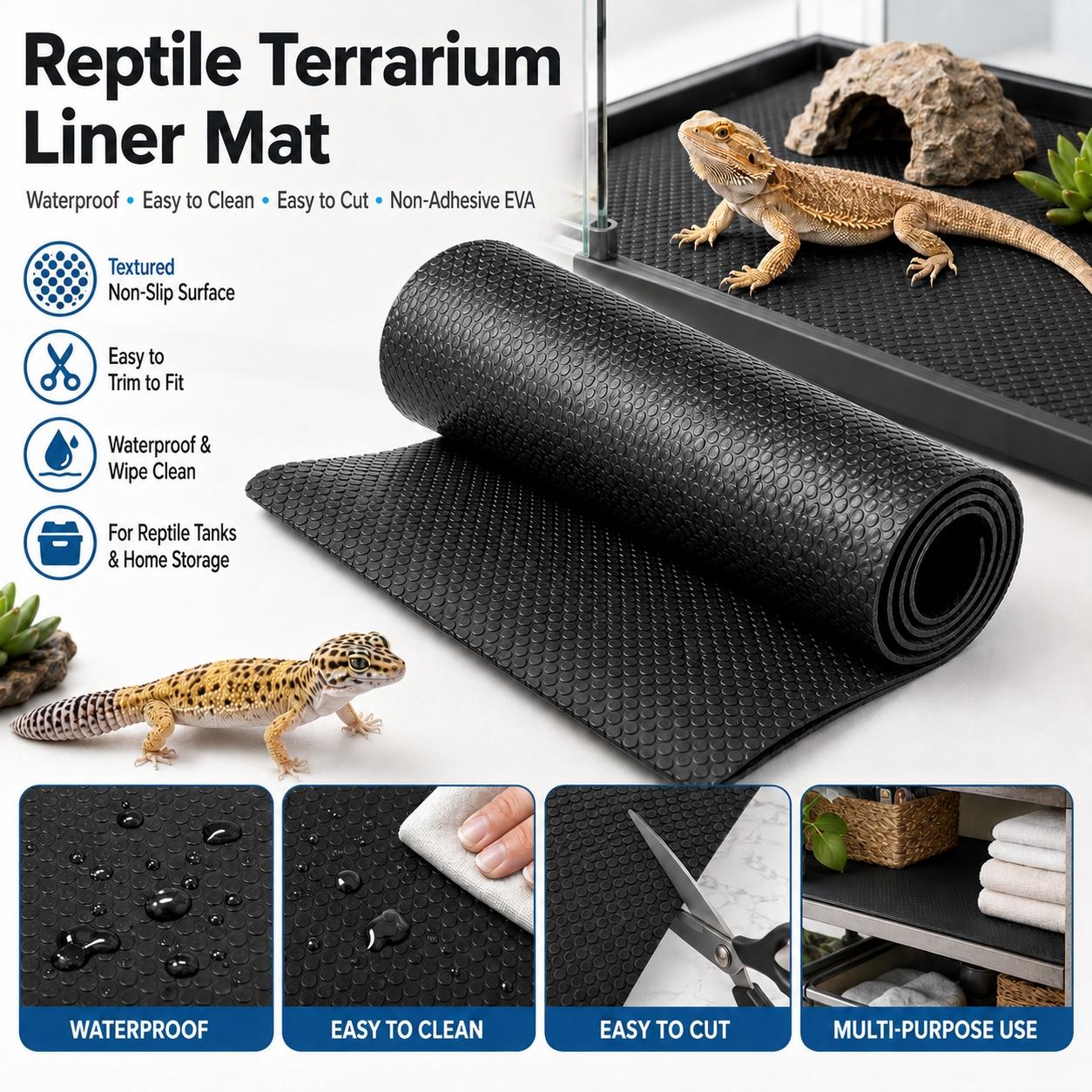 Reptile Terrarium Liner Mat, EVA Non Adhesive Tank Substrate for Leopard Gecko Snake Lizard Tortoise Bearded Dragon, Waterproof Easy Clean Reptile Carpet Bedding, Liner Protector for Pet Enclosure, Kitchen Storage Organizer and Home Moisture Resistant Mat