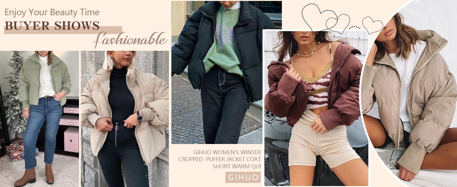 Yimoon Women's Elegant Stylish Short Cotton Jacket with Hood and Zipper Winter Jacket Women Winter Outerwear with Windproof Cuffs Warm Casual Thick Mujer Coat