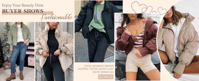 Yimoon Women's Elegant Stylish Short Cotton Jacket with Hood and Zipper Winter Jacket Women Winter Outerwear with Windproof Cuffs Warm Casual Thick Mujer Coat