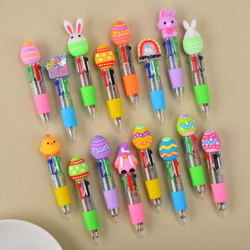 5/15/25pcs Creative Minimalist Easter Rabbit Themed Expandable Four-Colored Round-tip Pens Campus Design Back-to-School Season Cartoon Rabbit Easter Series Press-Down Four-Colored Ballpoint Pens Random Colors Ballpoint Pen Set