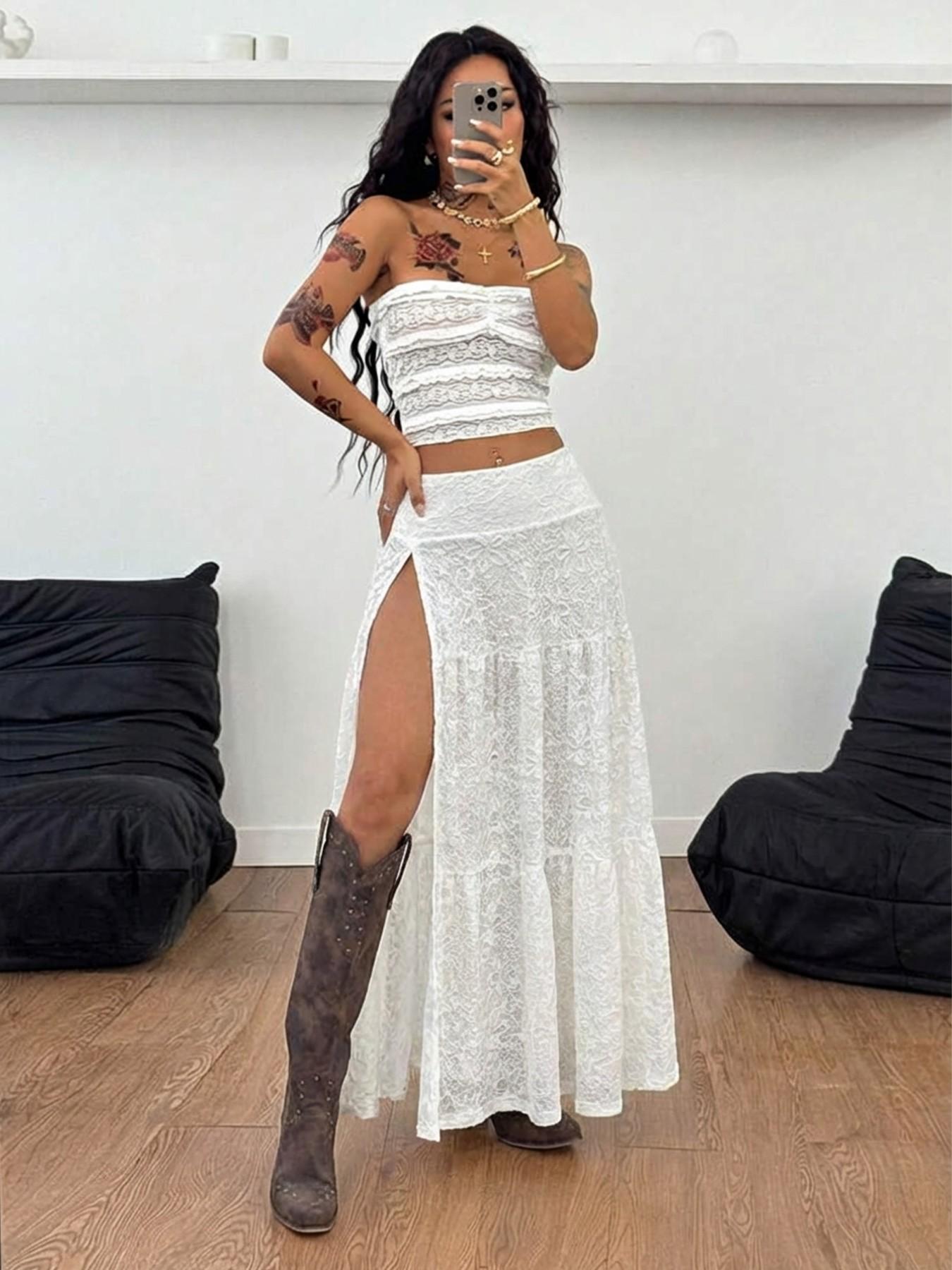 Women's Spring Summer Fashion Knitted Fitted Skirt, Side Slit Elegant Design, Comfortable Pure Color, Casual Commute Party Wear