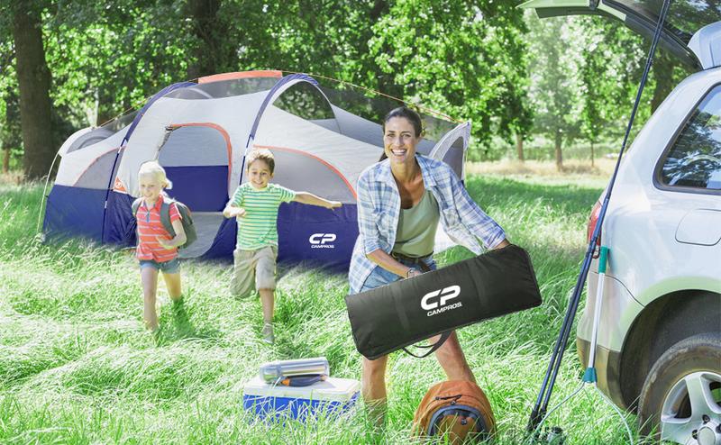 CAMPROS CP Tent 8 Person Camping Tents, Weather Resistant Family Tent, 5 Large Mesh Windows, Double Layer, Divided Curtain for Separated Room, Portable with Carry Bag