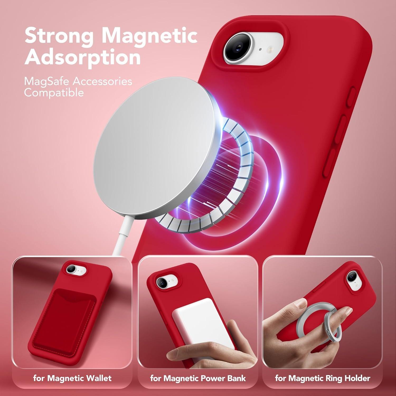 Magnetic for iPhone 17E 16E Case, Compatible with MagSafe, [Soft Anti-Scratch Microfiber Lining] Slim Silicone Shockproof Protective Phone Case for iPhone 16E 17E 6.1" Cover Casing