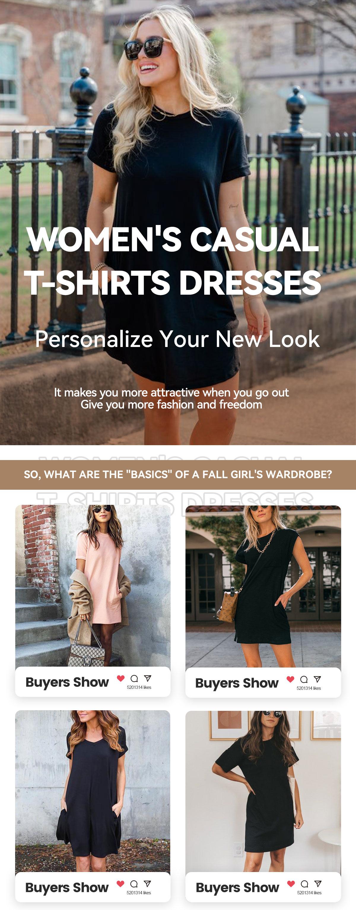 SHOWITTY 2-Pack Women's Casual T-Shirt Dresses with Pockets, Plus Size Clothing Short Sleeves, Summer Wear