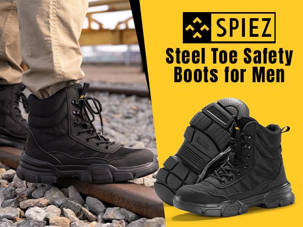SPIEZ Steel Toe Boots for Men Industrial Construction Safety Boots with Side Zipper Puncture-Proof,Lightweight Work Boots Hiking Military Tactical Shoes SPIEZ Steel Toe Boots for Men Industrial Construction Safety Boots with Side Zipper Puncture-Proof,Lightweight Work Boots Hiking Military Tactical Shoes