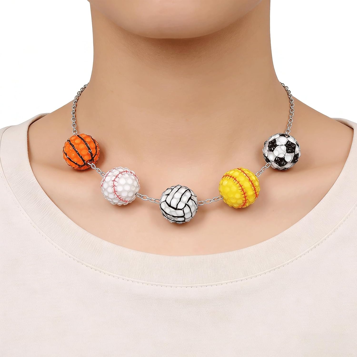 10PCS Sports Ball Acrylic Beads, Sports Theme Rhinestone Bead, Soccer Baseball Basketball Loose Spacer Beads Bulk for Jewelry Making Bracelets Necklaces Earrings DIY Crafts Supplies