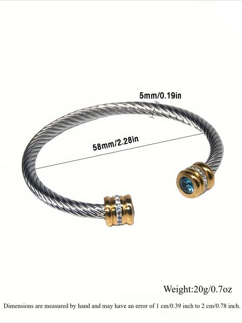 Unisex Casual Fashion Stainless Steel Birthstone Cuff Bracelet, Rhinestone Design, Zinc Alloy Chain, All Seasons Wear, Rhinestone Decor Bangles