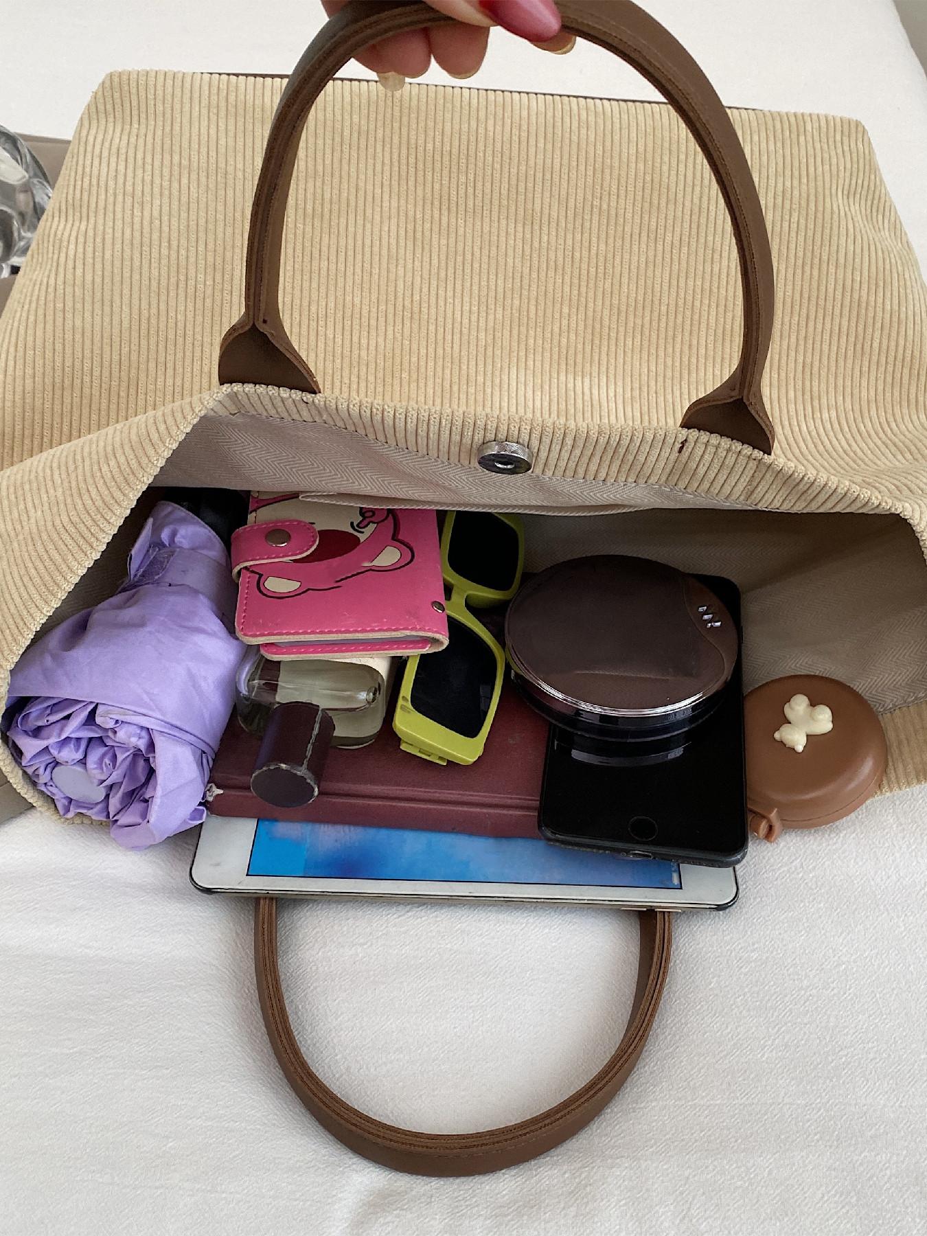 Casual Fashion Large Capacity Corduroy Letter Design Handbag, Perfect for Work & Daily Use, Stylish and Spacious Shoulder Bag, Handbag Tote Bag