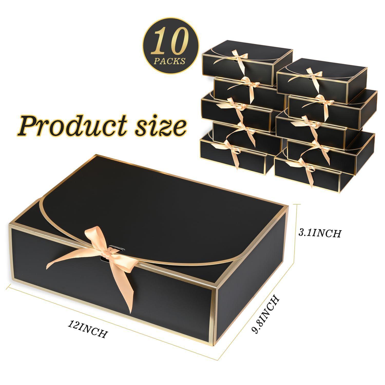 Gift Box Set With Lids, Deluxe Black Gift Box With Ribbon, Proposal Boxes, Best Man Proposal Boxes, Bridesmaid Boxes, Chocolate Candy Boxes For Graduation Gifts. Gift Boxes With Bow Ribbon Packaging Suitable For Weddings, Engagements, Birthday