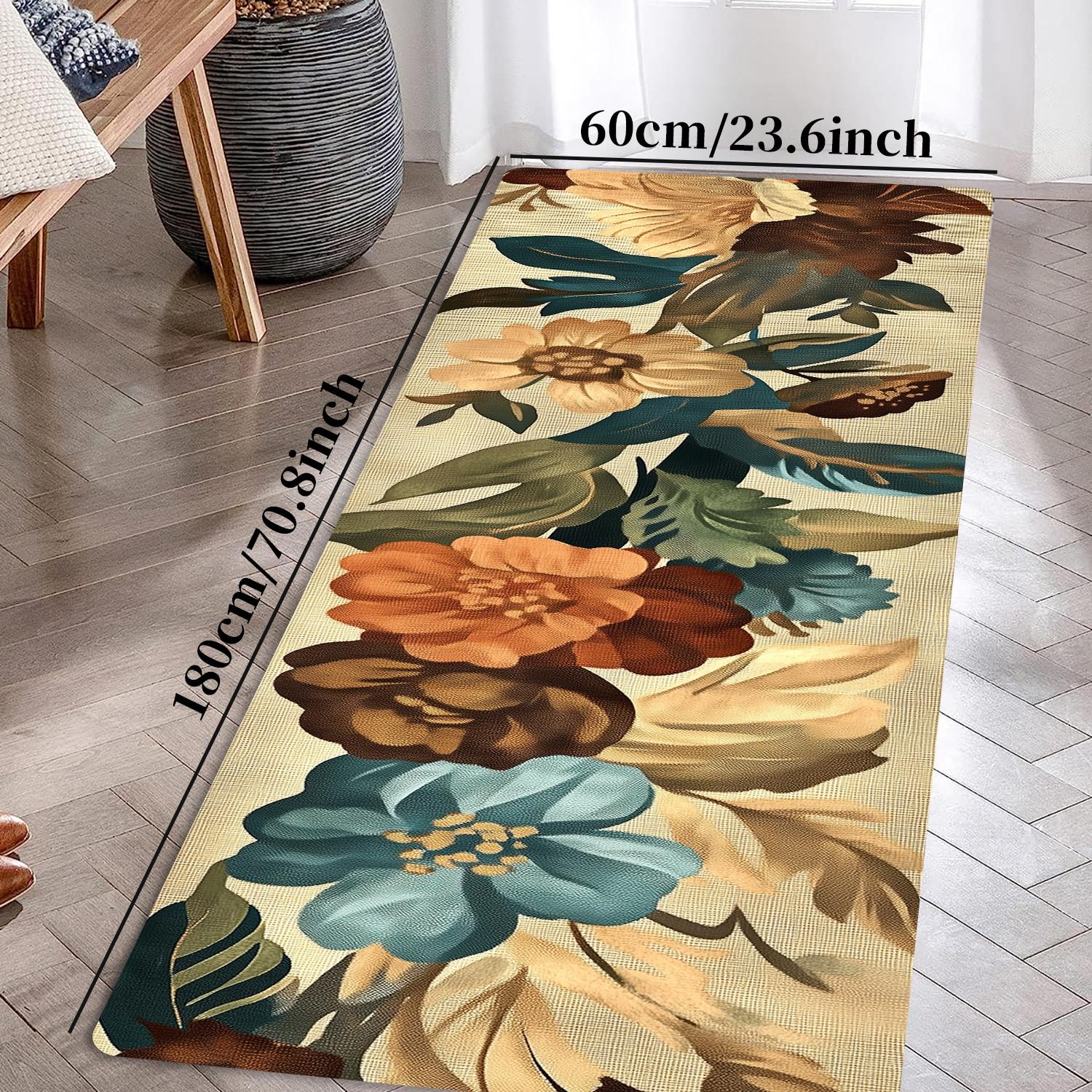 Boho Floral Pattern Hallway Runner Rug, Bohemian Style Rugs, 1 Count Non-slip Laundry Room Mat, Soft Non Shedding Washable Bed Carpet, Long Rug for Entryway Bedroom Kitchen Bathroom, Boho Area Rug