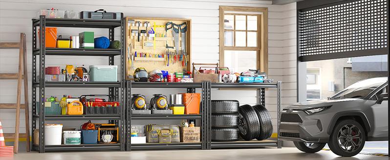 Raybee 2000LBS Storage Shelves 5 Tier Garage Shelving Heavy Duty 72" H x 35.55" W x 16" D Adjustable Metal Shelving Unit for Garage Shelves Utility Rack Metal Shelf for Basement Kitchen Pantry Closet Shelves Storage Holders & Racks,Black