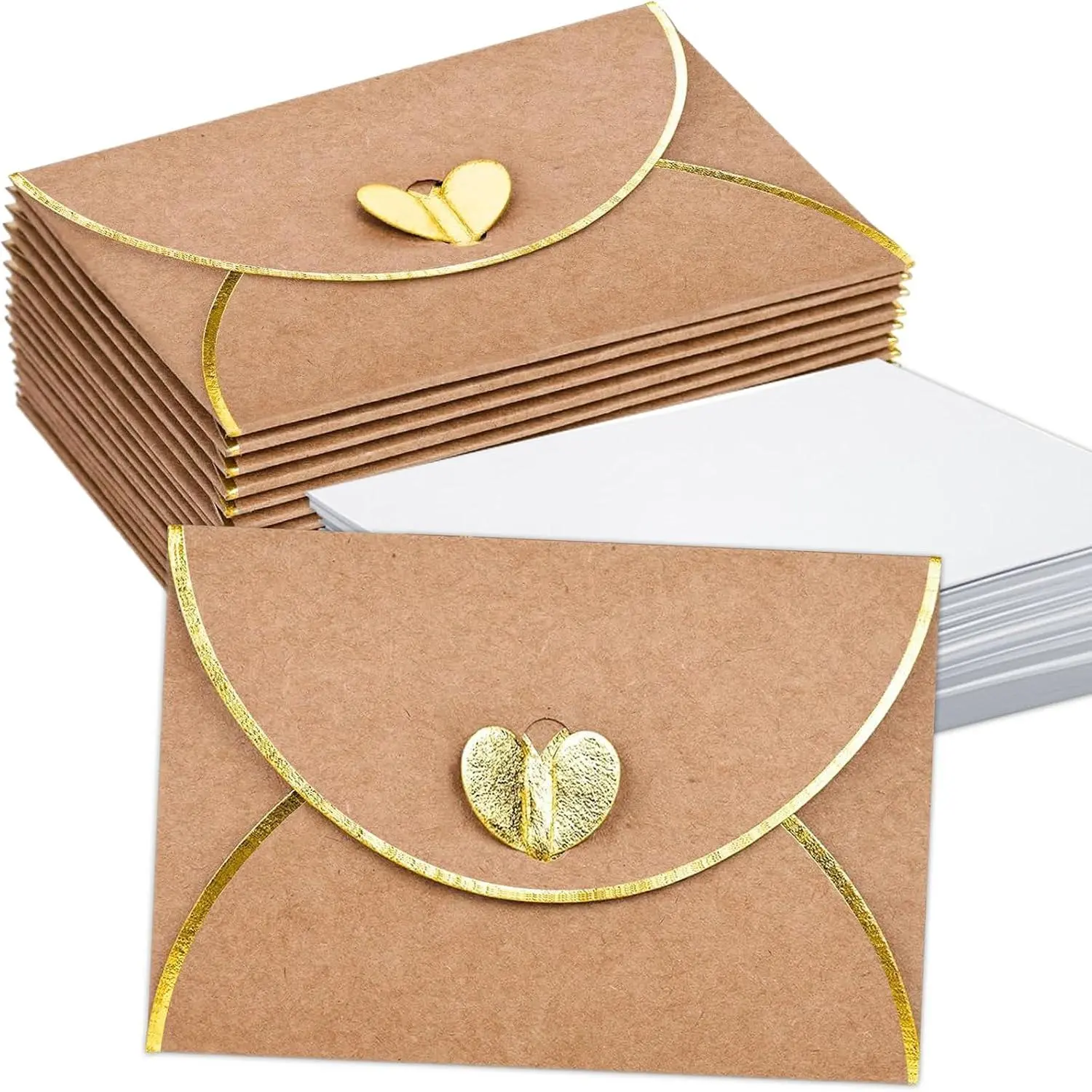 30 count Mini Envelopes with Blank Mini Cards,  Card Holders |  Card Envelopes with  Heart Shaped Clasp, Size 4.13 x 2.76 Inch, Ideal for Valentine's Day, Christmas and Note Cards