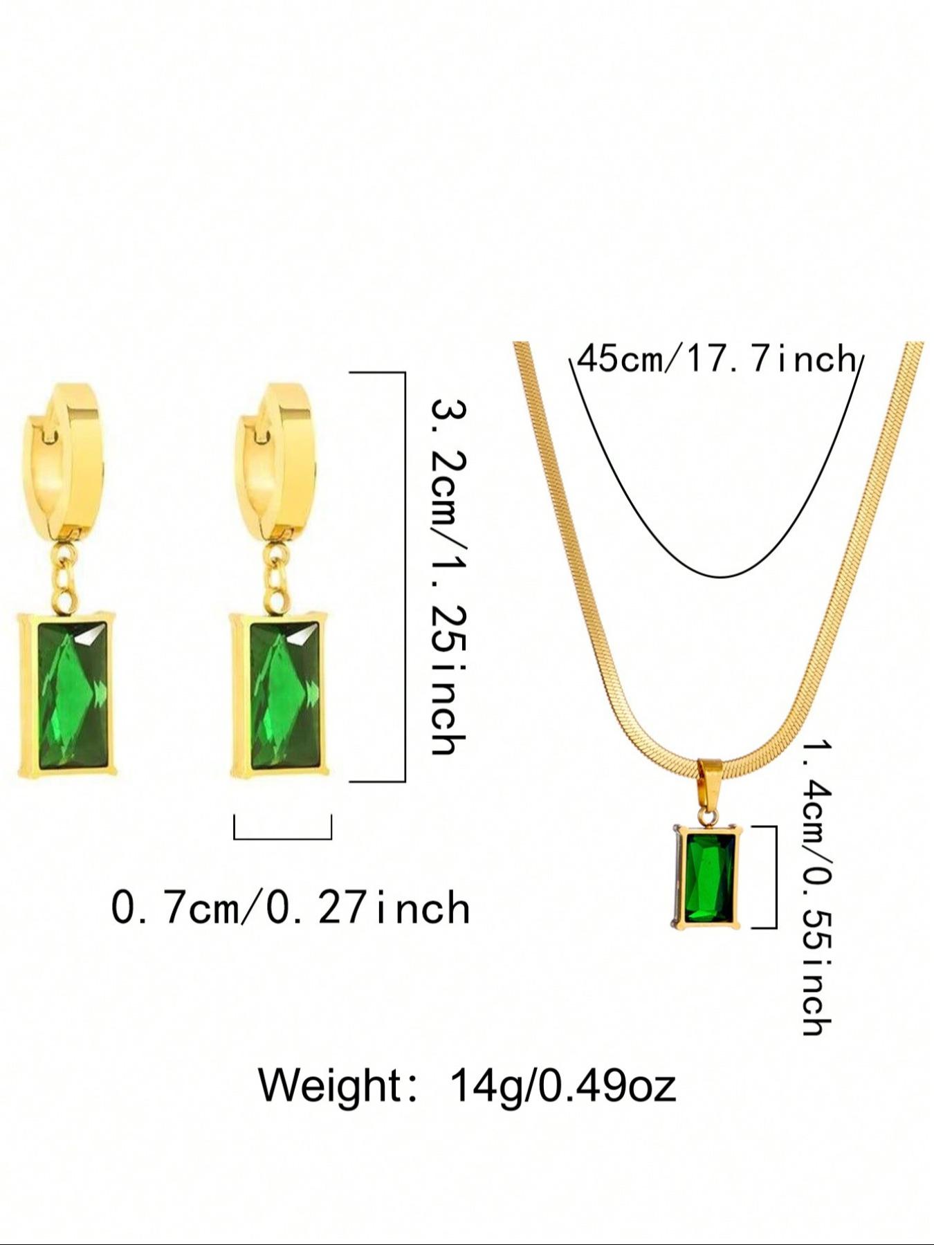 Women's Stainless Steel Imitated Crystal Necklace Earrings Set, Fashion Jewelry for Daily Wear, Elegant Accessory for Women