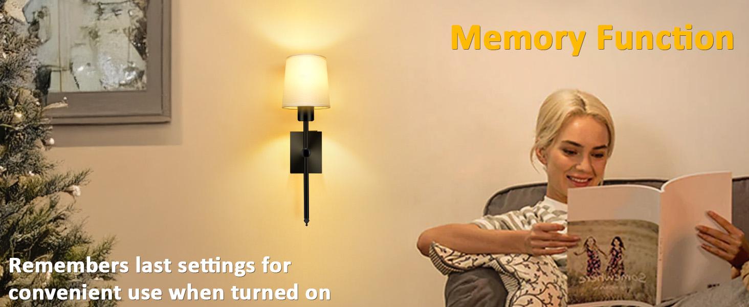 Wireless Rechargeable Wall Sconces w/ Remote | Adjustable Brightness | Ambient Lighting, Set of 2 | White Fabric Shade, Indoor Wireless Lamp For Bedroom Living Room