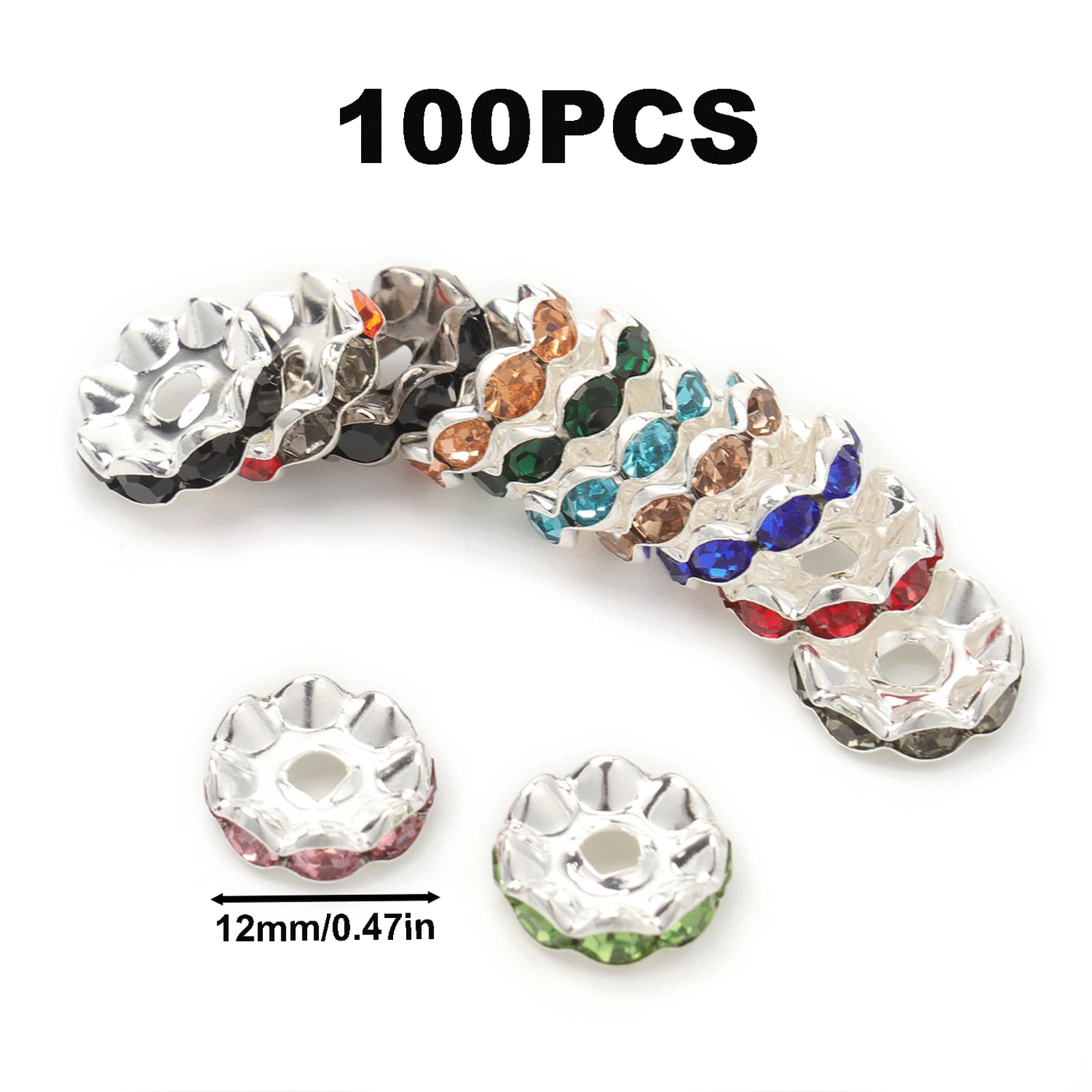 100 Pcs Large Hole Beads Multicolor Rondelle Spacer Beads for Pen Jewelry Making 12 mm Rhinestone Wave Spacer Beads European Beads for Bracelets Jewelry Beadable Pen DIY 100 Pcs Large Hole Beads Multicolor Rondelle Spacer Beads for Pen Jewelry Making 12 mm Rhinestone Wave Spacer Beads European Beads for Bracelets Jewelry Beadable Pen DIY