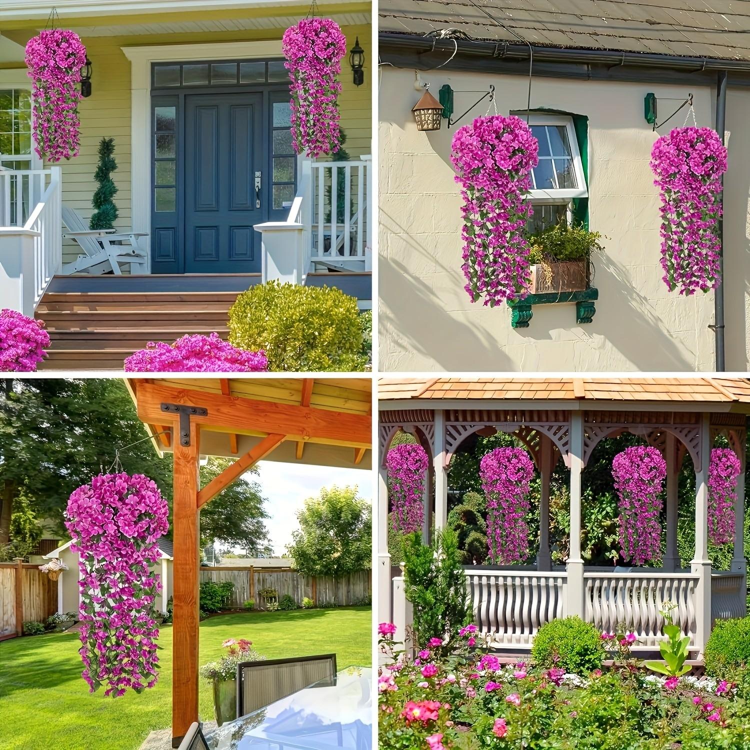 Faux Big Hydrangea Violet Hanging Vines, Durable Plastic Silk Flower Garlands, Balcony Railing Wedding Decor, Home Indoor Outdoor Wall Hangings, Plastic Faux Flowers