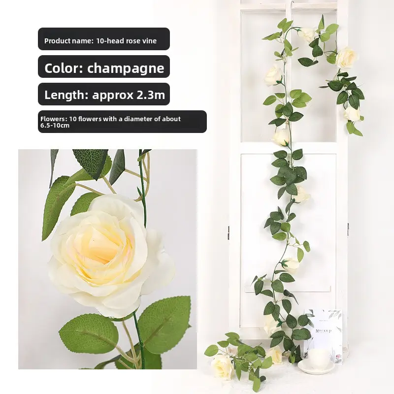 Artificial rose vine wall hanging, wrapped around the drain pipe, living room decoration, fake flowers, ceiling plastic flowers