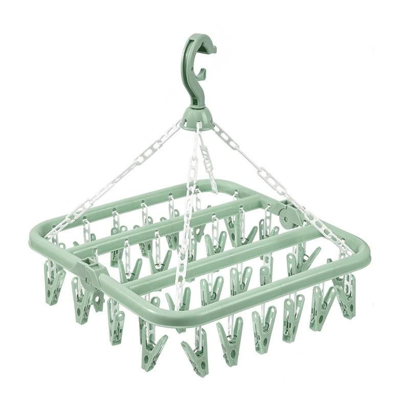1pc Foldable Plastic Hanger with 32 Clips Multi Functional Windproof Socks Clips and Drying Hanger Clothes Hanger Space Saving Multifunctional Clothes Hanger
