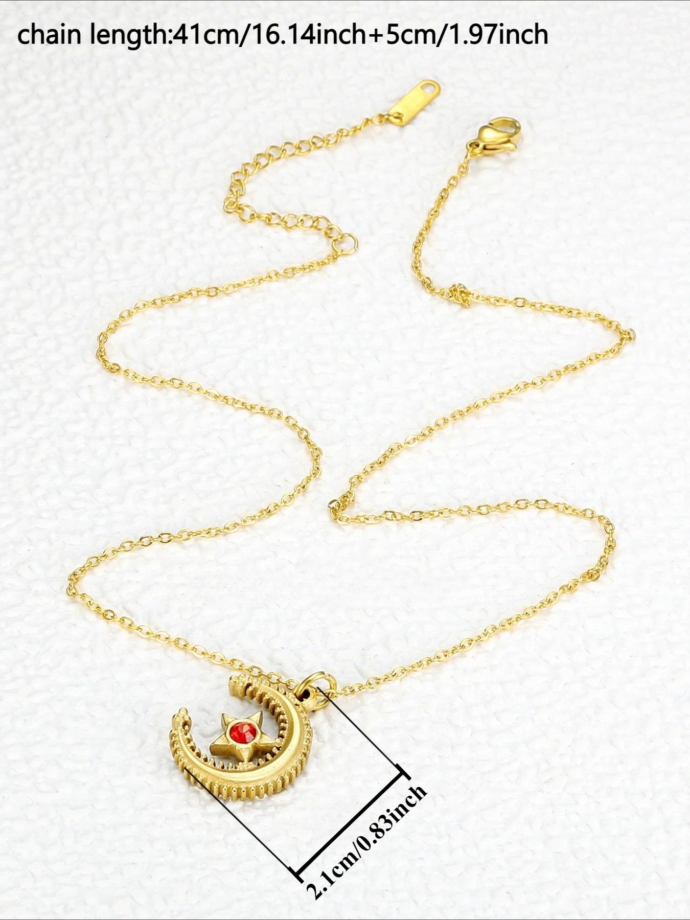 Vintage Relief Star Moon Inlaid Zircon Pendant Necklace Made of Stainless Steel Material, Mysterious and High-end Accessory