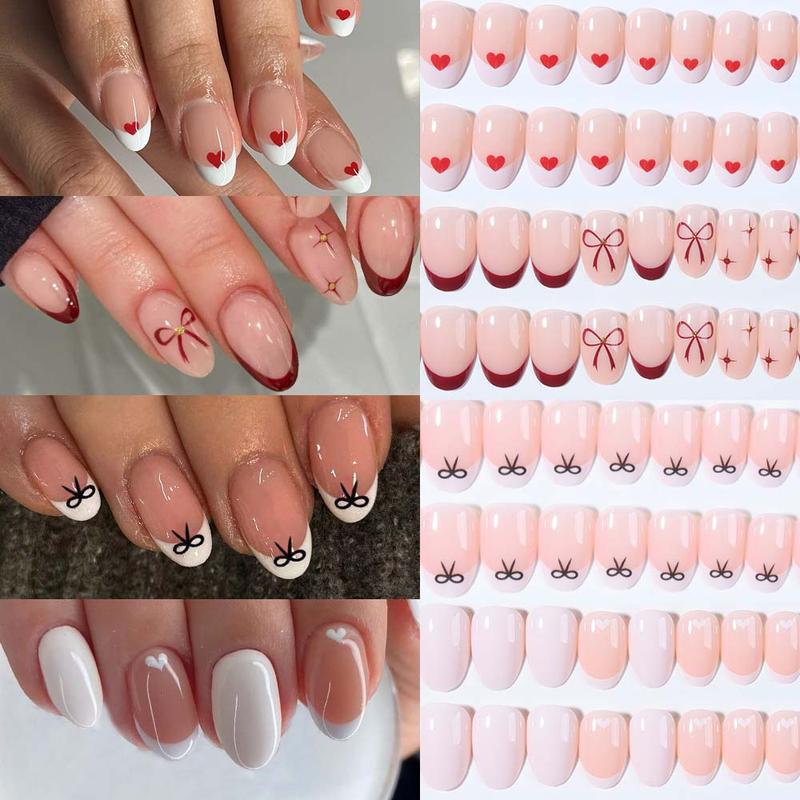 96pcs Short Oval Heart Bow False Nails Set, Removable Press-On Acrylic Nails, Y2K Style, Perfect for Women, Valentine's Day, Fall Winter 96pcs Short Oval Heart Bow False Nails Set, Removable Press-On Acrylic Nails, Y2K Style, Perfect for Women, Valentine's Day, Fall Winter