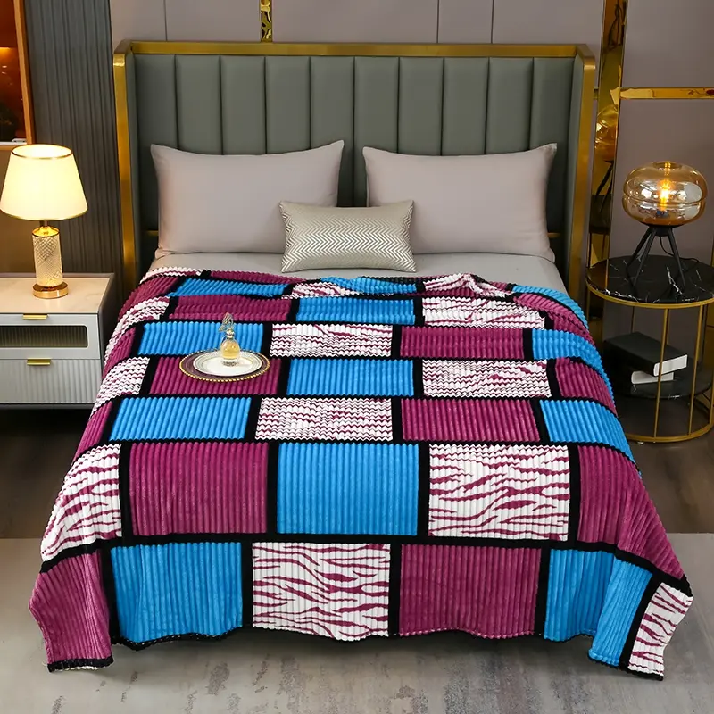 New Plaid Striped Magic Velvet Printed Blanket Flannel Milk Velvet Throw