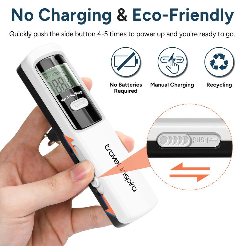 Travel Inspira Luggage Scale Battery-Free, Travel Essentials, Digital Weight Scales, Portable Handheld Digital Scale, Scale for Luggage Suitcase, Travel Accessories, 110lbs/50kg