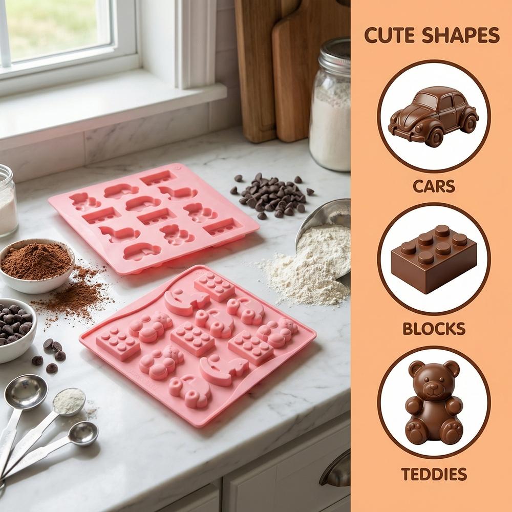 3pcs Car Horse Shape Silicone Molds, DIY Chocolate Candy Pudding Dessert Cake Decorations, Baking Cookie Insert Mold Set