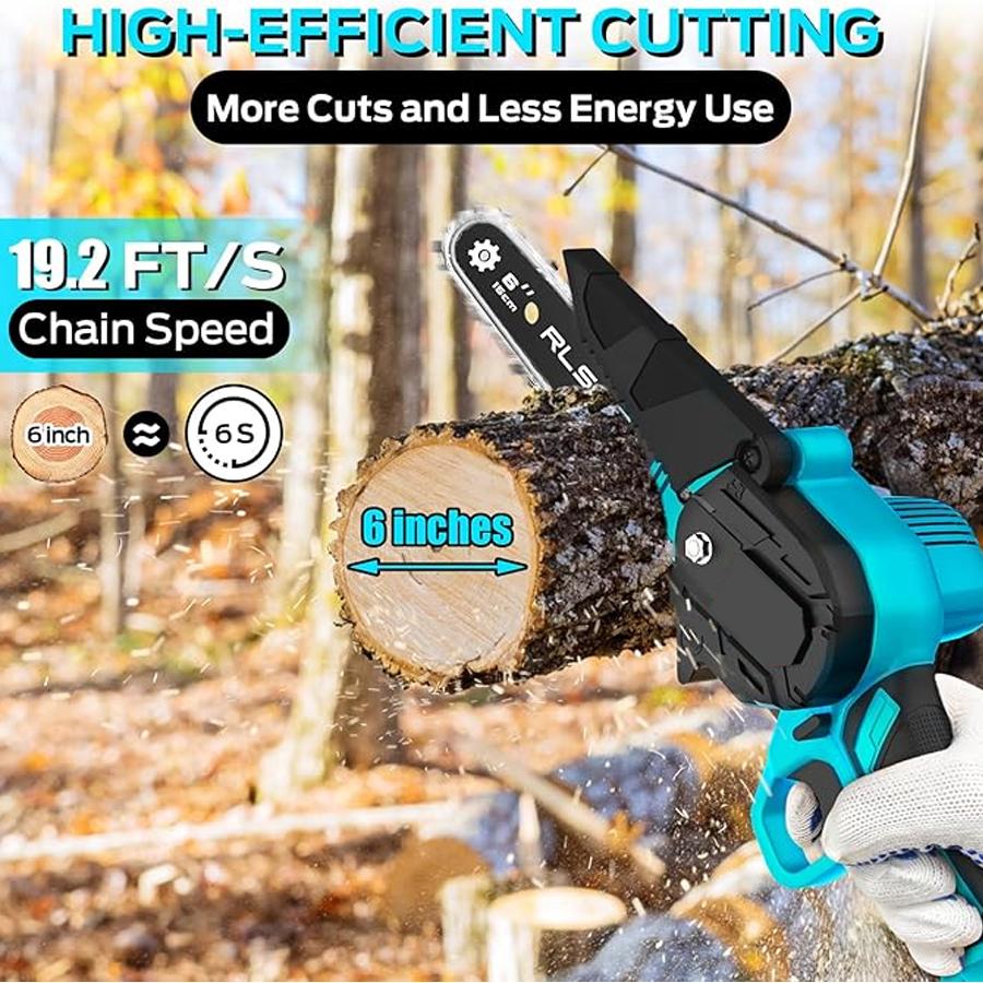6" Brushless Mini Chainsaw | Cordless Portable Handheld Saw | 2*3000mAh Battery | Tree Pruning & Gardening | Ideal Gift