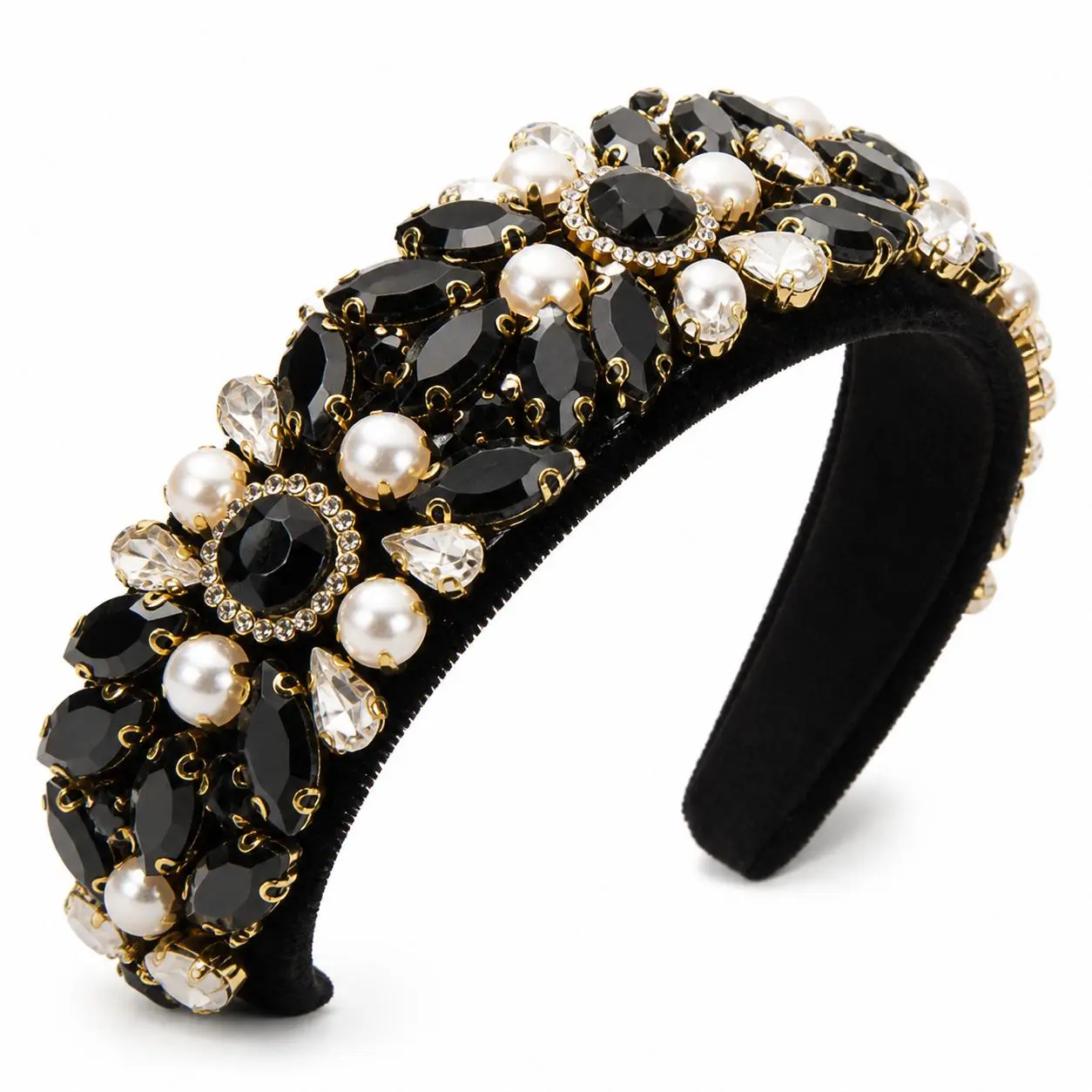 Velvet Baroque Headband For Women Cozy Court Style Pearl Rhinestone Wide Edge Retro Hair Accessory Elegant Gift Idea Daily Wear