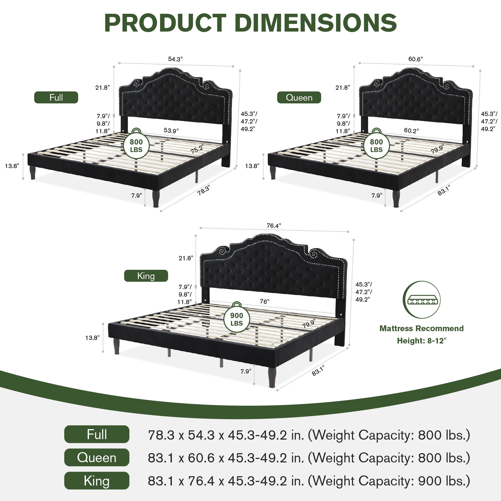 MUTICOR Royal Style Bed Frame with Adjustable Velvet Tiara Headboard【Frame Only No Mattress】 Upholstered Button Tufted Design,Wood Slats Support, No Box Spring Needed，Full/King/Queen Bed Frame #TikTokShopBlackFriday #ChristmasGifts