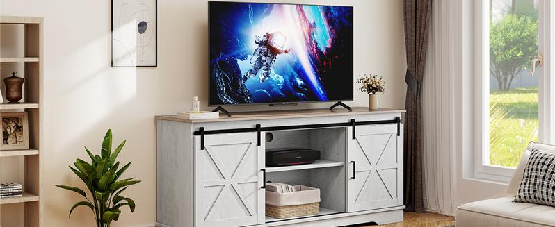 Yitahome TV Stand for TVs up to 65 Inch, Farmhouse TV Media Console with Storage Cabinet, Sliding Barn Door and Adjustable Shelf, Modern Entertainment Center TV Table for Living Room