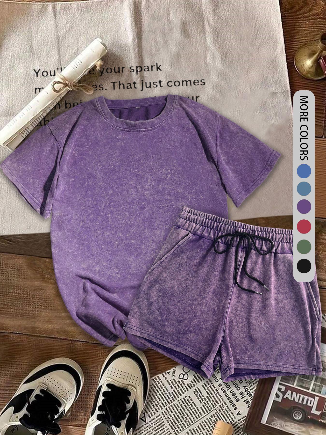 Two-piece Set Women's Solid Color Short Sleeve Tee & Shorts, Casual Minimalist Fitted Round Neck T-shirt & Shorts, Summer Daily Clothes Set for Ladies Outdoor Holiday, Womenswear, Athletic Activewear