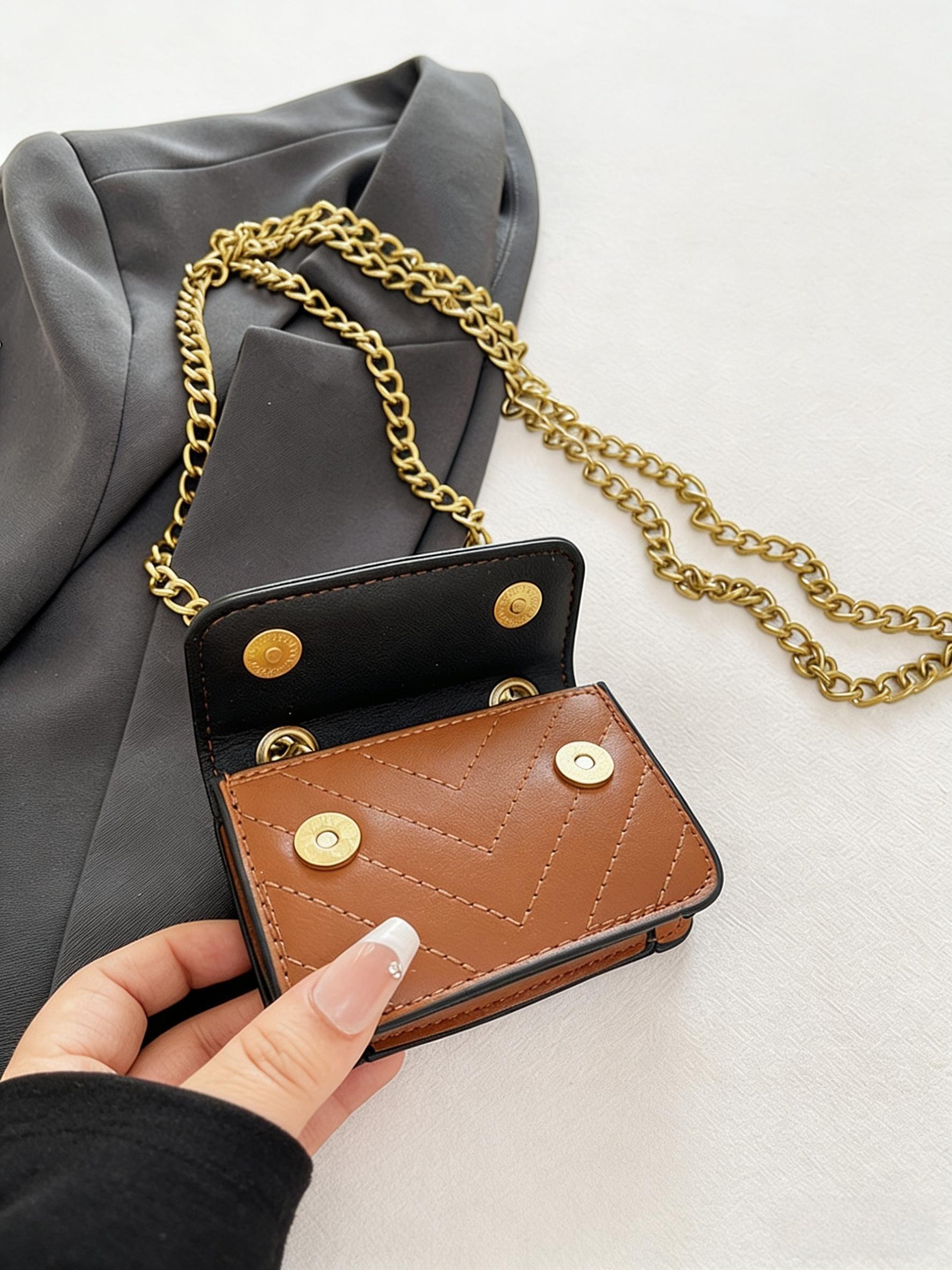 Women's Versatile Rhombic Embroidery Chain Small Square Bag, Fashionable Letter Design Mini Crossbody Shoulder Bag, Crossbody Purses