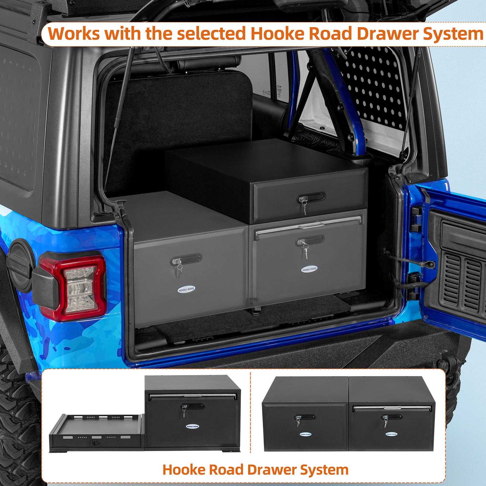Hooke Road Modular Additional Drawer for 2015-2018 Jeep Wrangler JK & 2018-2026 Wrangler JL & 2021-2026 Ford Bronco 4-Door Car Trunk Organizer Car Trunk Storage