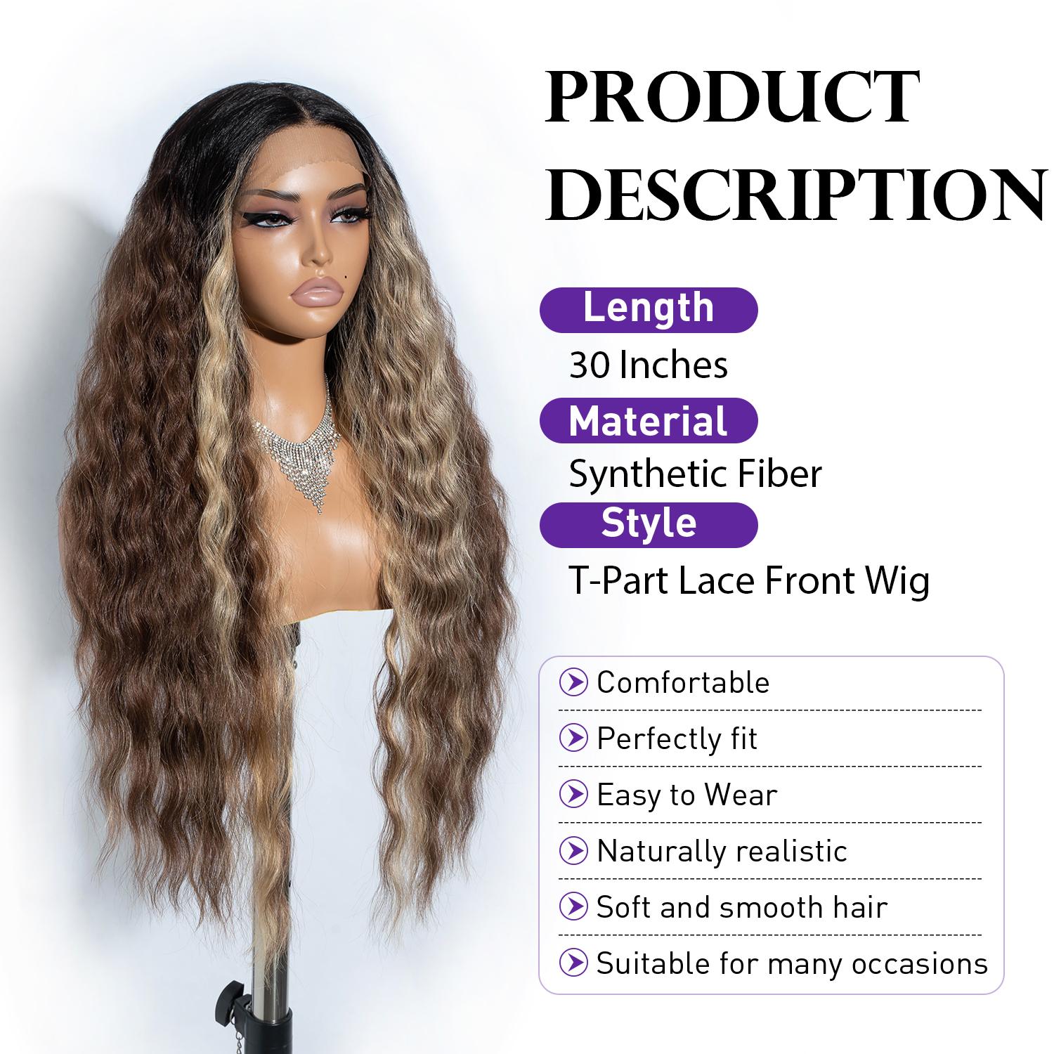 [Style Icon] 30'' Long Wavy Body Wave Deep Middle Part Lace Front Wigs 150% Density Heat Resistant Synthetic Hair Wigs Cosplay