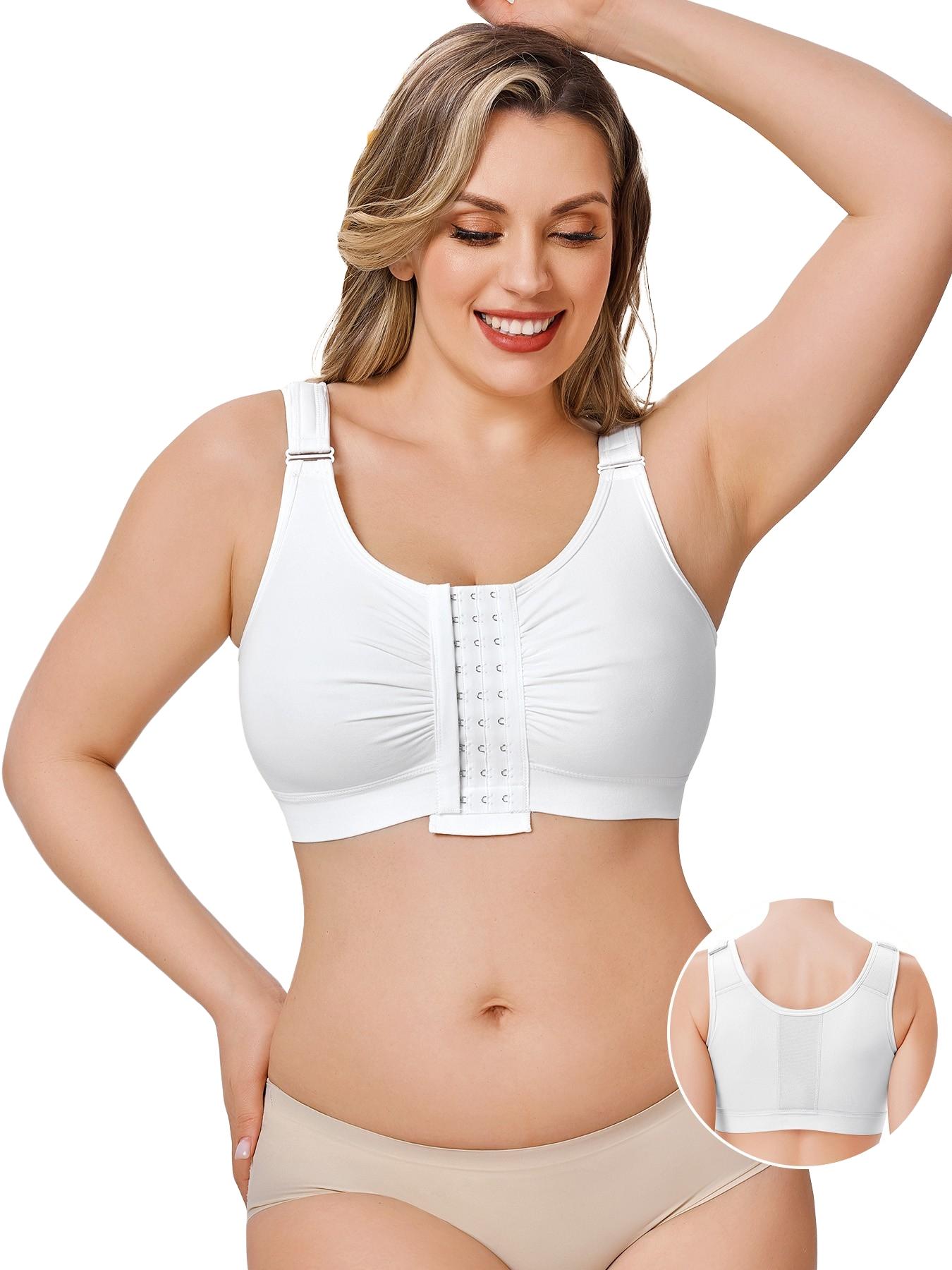 Women's Pressure Underwear Four-Row Buckle Easy On/off Supportive Bra Seamless Comfort Cups Post-Surgery Recovery Wide Shoulder Straps Breathable