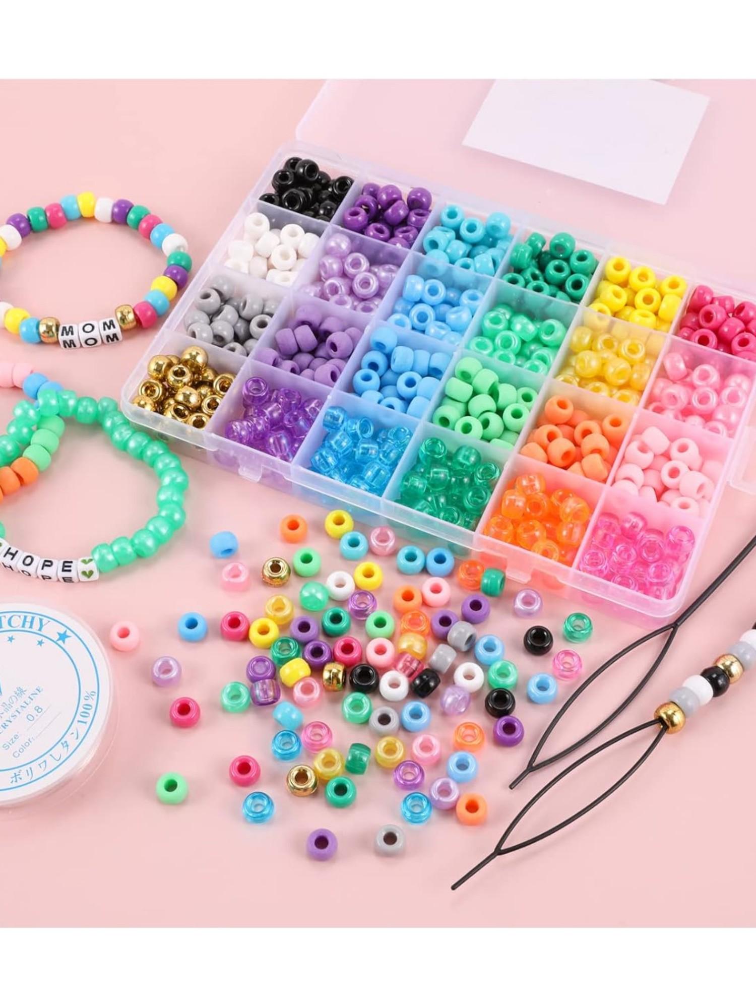720pcs 24 Colors Pony Beads for Jewelry Making, Braided Hair Beads, Bracelet Kit, DIY Bracelets, Keychains, Fashion Gifts