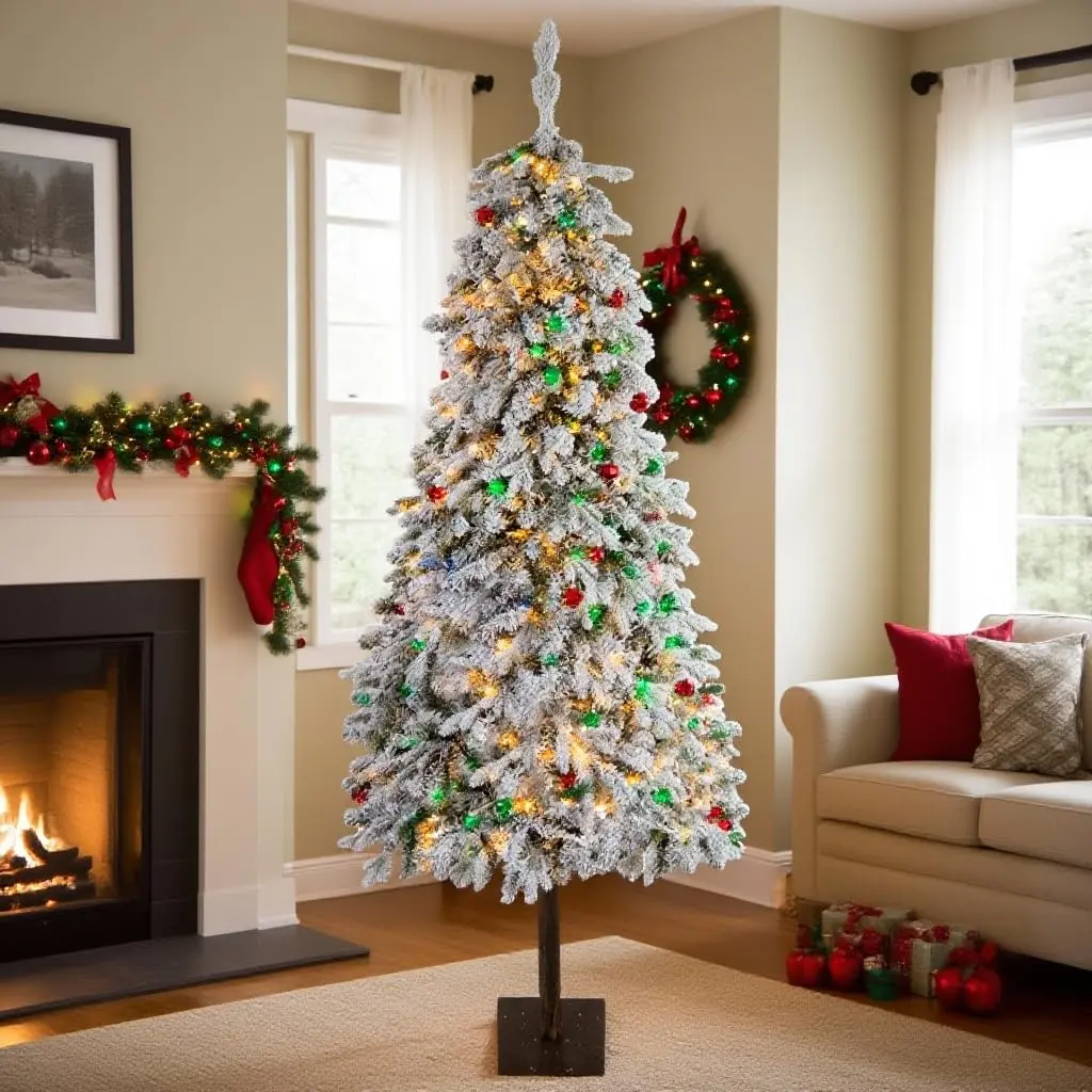 Snow-Flocked Pre-Lit Artificial Christmas Tree, 7ft Realistic PE Spruce - Dense Branch Advice - LED Lights - Sturdy Metal Stand - Luxury Holiday Decor for Living Room & Entryway