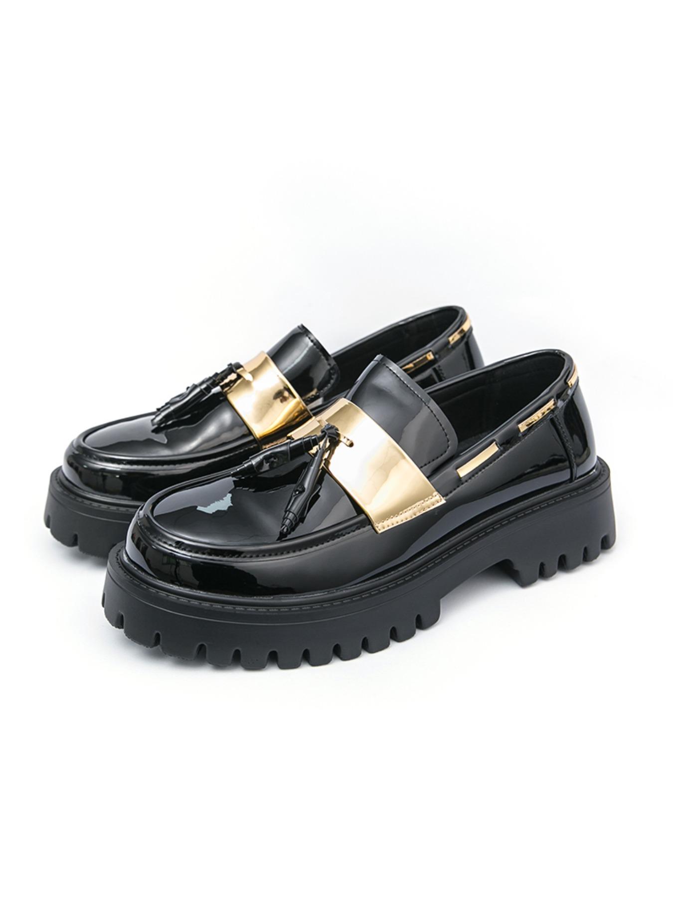 Men's Casual Footwear - Lace-Up Shiny Oxford Shoes - Round-Toe Low Heel Comfortable Derby Casual Shoes - Timeless Business Office Formal Footwear