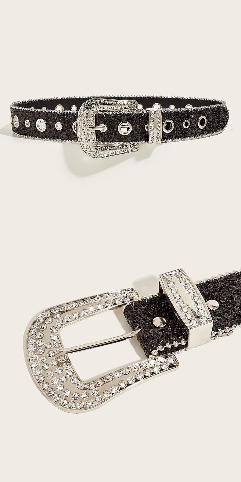 Glam Punk Western Wide Belt for Women Sparkling Rhinestone Buckle Y2K Cowgirl Rock Chic Waist Chain Belt Fashion Accessories