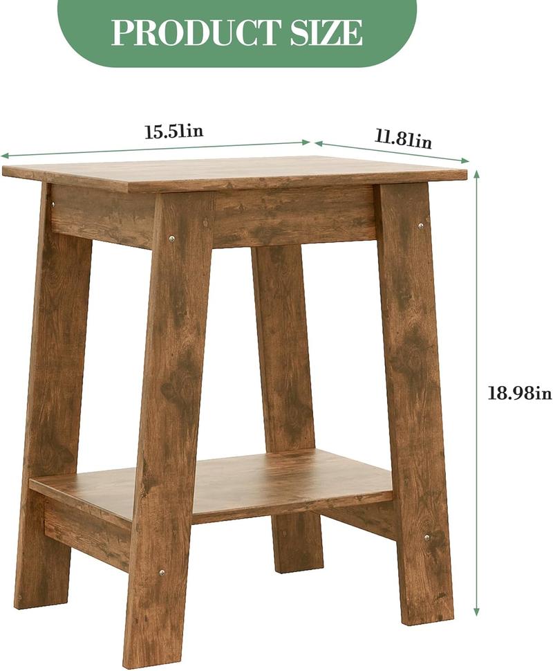 1-Piece Side Table Set with 2-Tier Storage Shelf, Narrow Small End Tables for Bedroom, Living Room, Entryway, Space-Saving Rustic Design