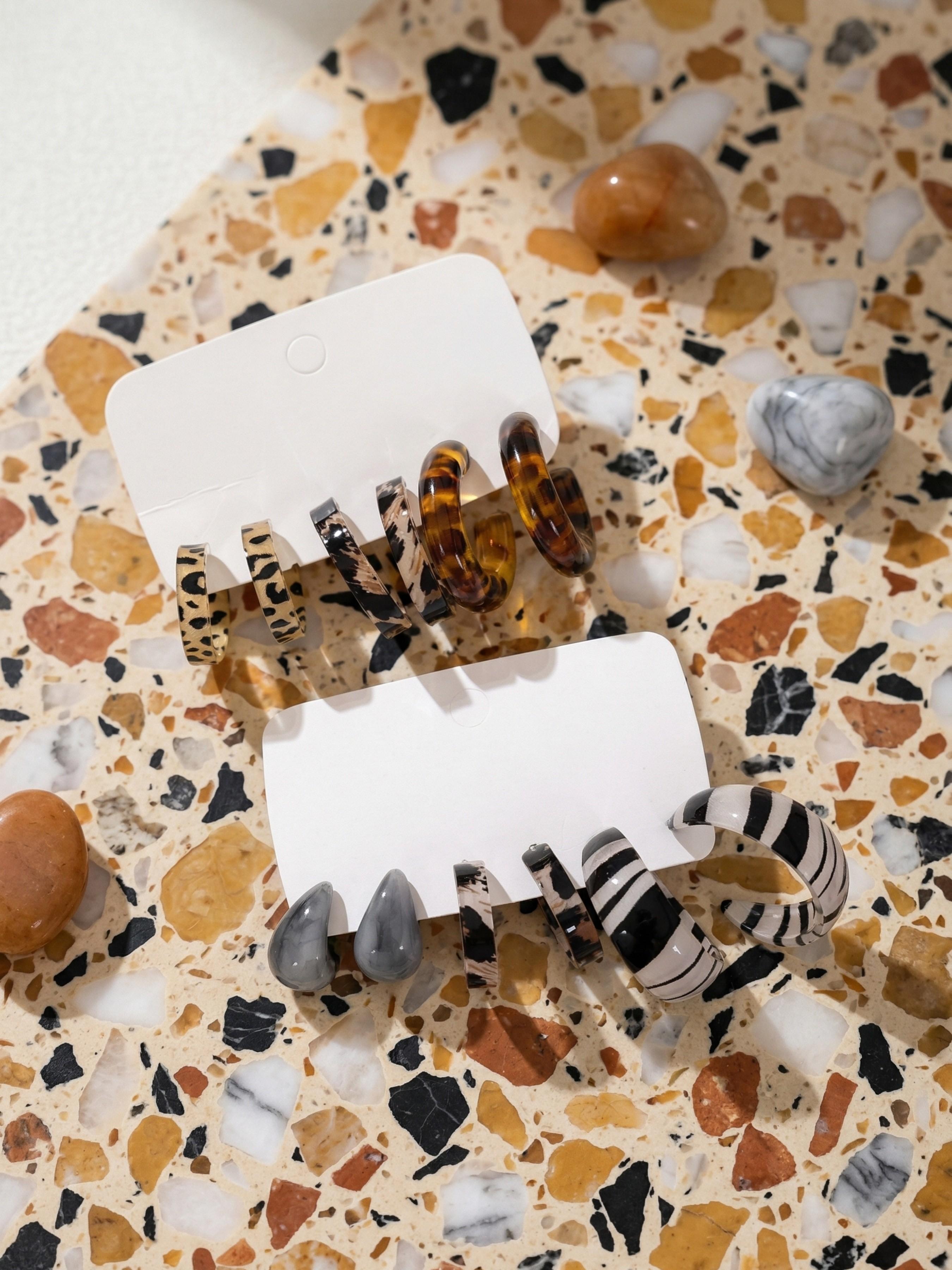 12pcs Leopard Print Floral Pattern Women's Ring Earrings Set, Stylish Daily Wear Jewelry, Fashionable Accessory for All Seasons