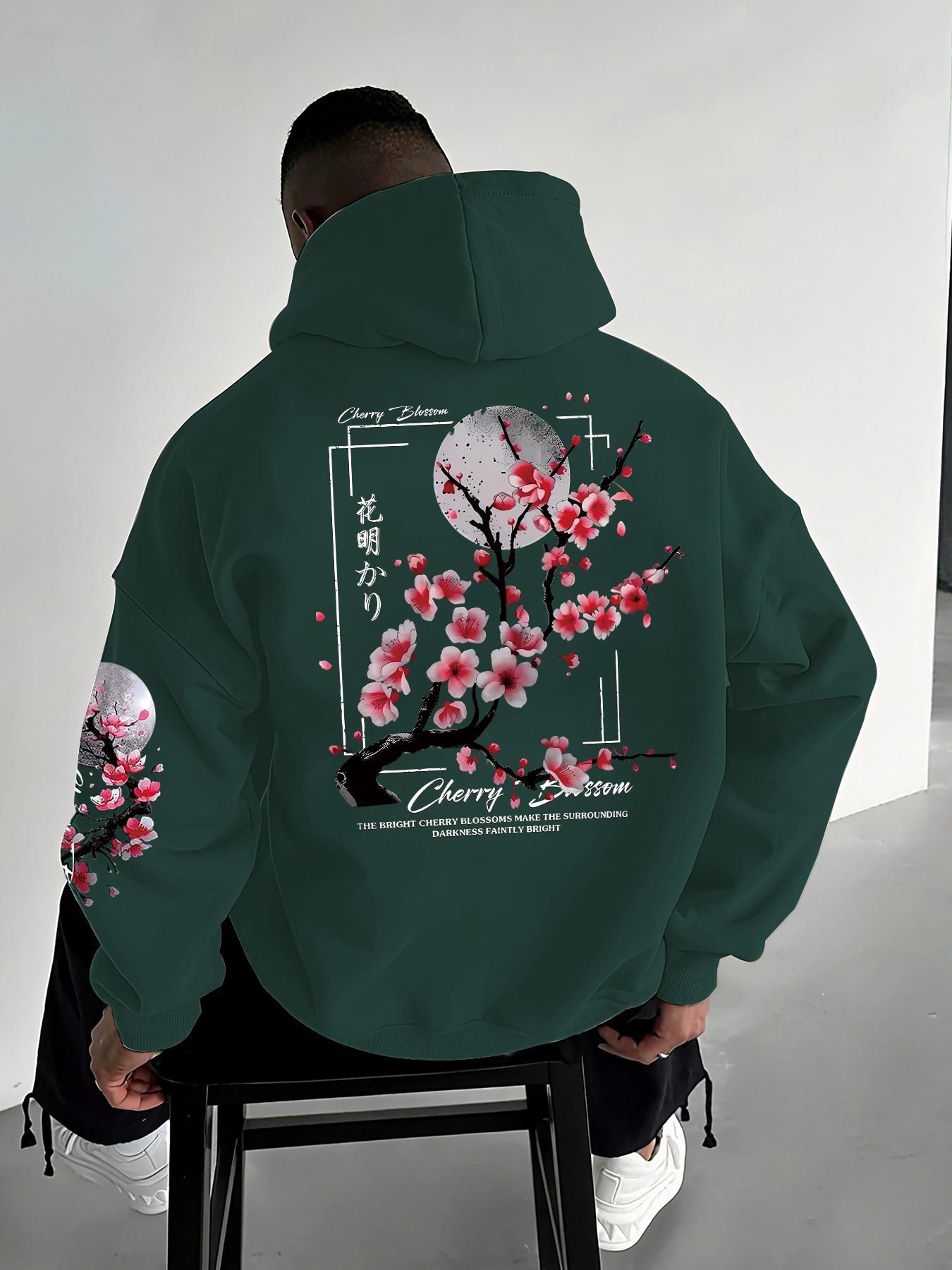 Men's Casual Loose-Fit Hooded Sweatshirt, Casual Fashion Sweatshirt, Floral Print Hoodie, Floral Hoodies, Floral Letter Print, Thick Fabric, Fall & Winter Wear, Comfortable and Stylish Men's Clothing