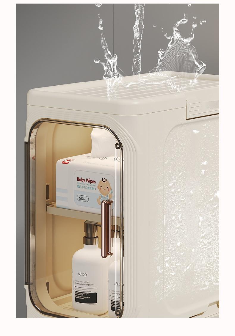 UFORU four-layer tall and narrow storage cabinet, made of plastic, with a slim design, doors and adjustable shelves, wheels, stackable and foldable, suitable for small spaces, bathrooms and kitchens.