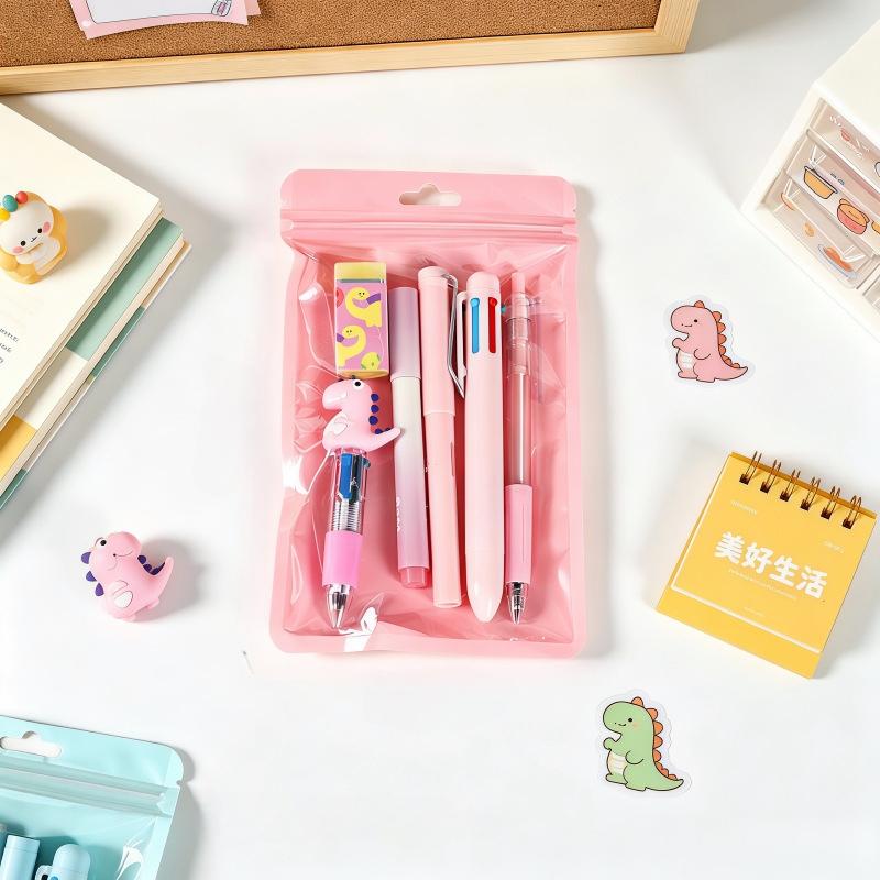1 set of 6-piece dinosaur themed stationery, including dinosaur 6-color pens, pencils, ballpoint pens, erasers, and markers, Essential for back to school, Study Supplies. There are 3 colors to choose from, suitable for classroom rewards and holiday gifts