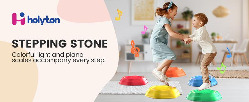 Music & Light Up Stepping Stones, 5 Pcs Stepping Stones, Non-Slip, Encourage Balance, Sensory Stepping Stones, Indoor & Outdoor Play Gift